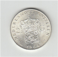 NETHERLANDS ANTILLES 1964  2-1/2 Gulden Silver Coin (RCM, 1964)