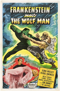 FRANKENSTEIN MEETS THE WOLF MAN   Re-Release American One Sheet   (Realart, 1950)