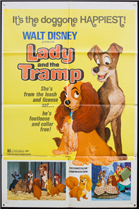 LADY AND THE TRAMP   Re-Release American One Sheet   (Buena Vista (Disney), 1972)