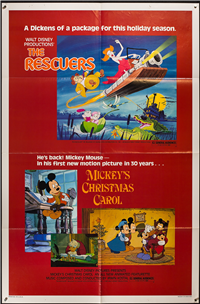MICKEY'S CHRISTMAS CAROL AND RESCUERS   Re-Release American One Sheet   (Disney, 1983)