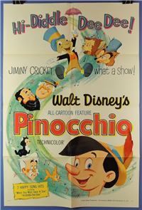 PINOCCHIO   Re-Release American One Sheet   (Disney, 1962)