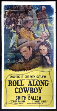 ROLL ALONG COWBOY   Re-Release American Three Sheet   (Guaranteed Pictures, 1944)