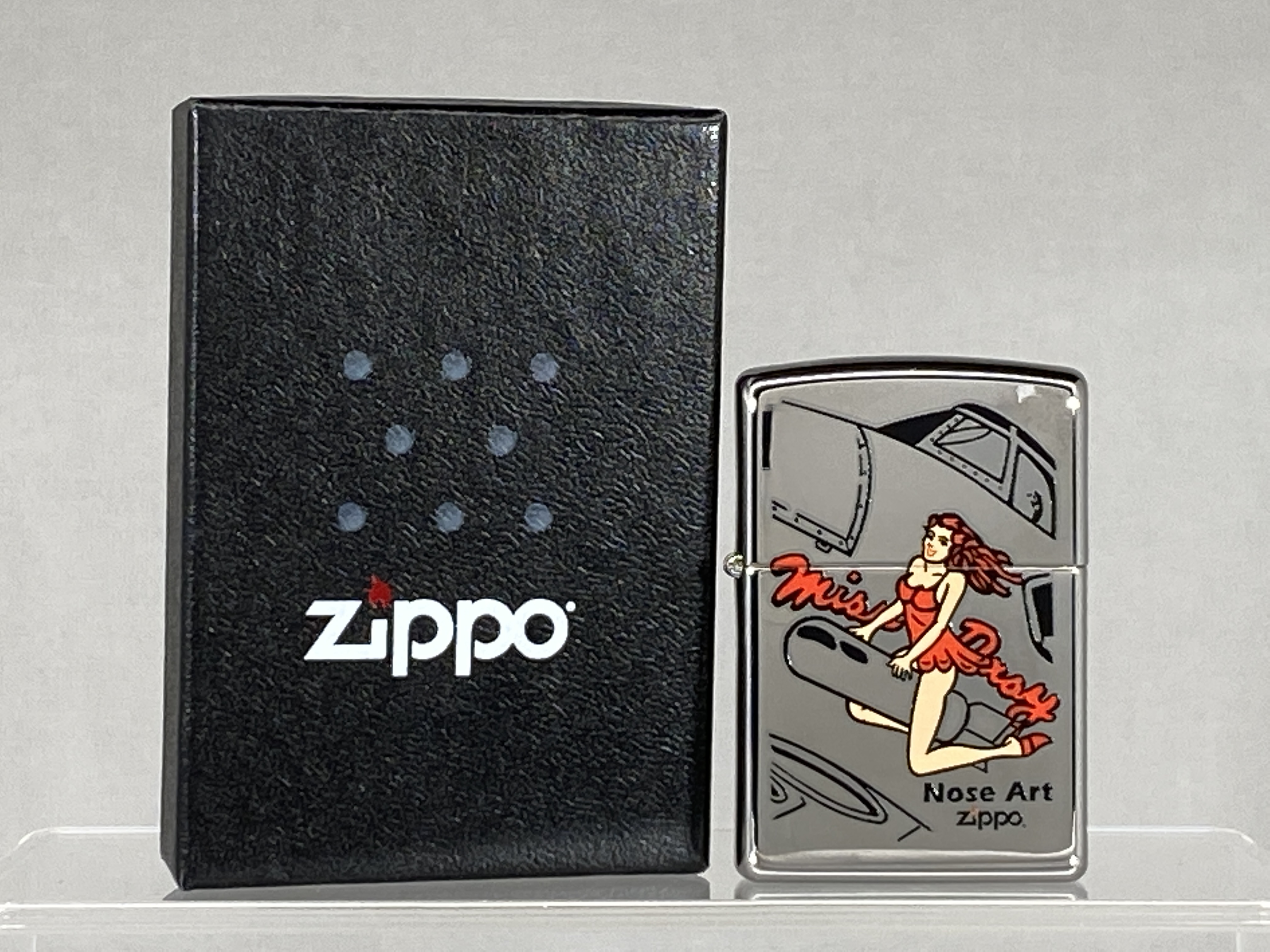2012 Zippo 250 Nose Art Pinup Girl Polished Chrome Lighter Mint In Box Sealed