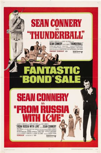 THUNDERBALL AND FROM RUSSIA WITH LOVE   Re-Release American One Sheet   (United Artists, 1968)
