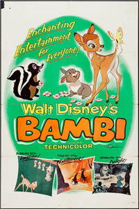 BAMBI   Re-Release American One Sheet   (Disney, 1957)