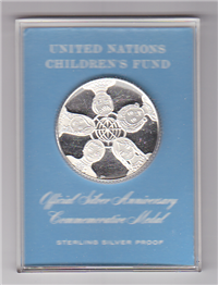 The United Nations Children's Fund Official Silver Anniversary Commemorative Medal   (Franklin Mint, 1971)