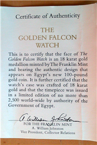 The Egyptian Golden Falcon 18 KT Gold Watch (Franklin Mint , 1985)