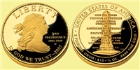 USA 2007 W Thomas Jefferson's Lady Liberty 3rd Presidency $10 Gold Coin from First Spouse Series