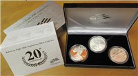 USA 2006 20th Anniversary American Eagle Silver Dollar Proof 3 Coin Set in Box with COA  (US Mint)