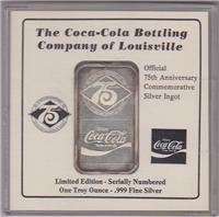 Coca-Cola Bottling Company of Louisville Official 75th Anniversary Commemorative Silver Ingot