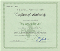 National Audubon Society's John James Audubon 'The Wood Thrush' Limited Edition Plate (Franklin Mint, 1973)