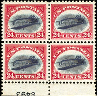 (Scott C3a)  USA 1918 24c Curtiss Jenny (carmine rose and blue, center inverted)     