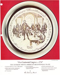 First Continental Congress - 1774 Bicentennial Commemorative Plate  (Danbury Mint, 1974)