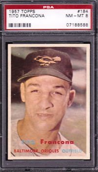 1957 Topps Baseball #184 Tito Francona (ROOKIE) PSA NM-MT 8