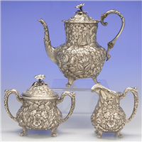 3-Piece Jenkins & Jenkins Repousse Sterling Silver Tea Service