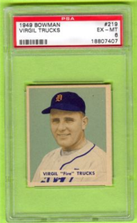 1949 Bowman Baseball Card # 219 Virgil &quot;Fire&quot; Trucks