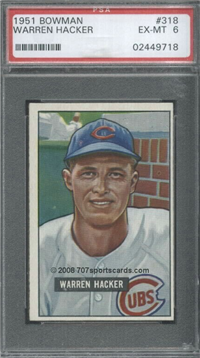 1951 Bowman Baseball Card #318 Warren Hacker
