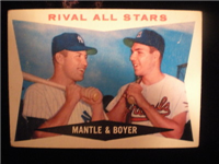 1960 Topps Baseball Card  #160 Rival All-Stars (Ken Boyer, Mickey Mantle)