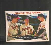 1960 Topps Baseball Card  #230 Mound Magicians (Bob Buhl, Lou Burdette, Warren Spahn)
