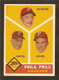 1960 Topps Baseball Card  #466 Phillies Coaches (Dick Carter, Andy Cohen, Ken Silvestri)