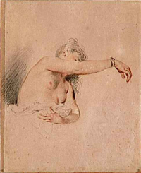 Femme A Demi-Nue by Antoine Watteau (1684-1721) French School
