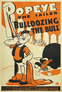POPEYE THE SAILOR BULLDOZING THE BULL    Original American One Sheet    (Paramount, 1938) 