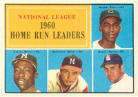 1961 Topps Baseball Card #43 N.L. Home Run Leaders (Hank Aaron, Ernie Banks, Ken Boyer, Eddie Mathews)