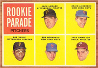 1962 Topps Baseball Card #593 Rookis Parade Pitchers (Anderson, Hamilton, Lamabe, Moorhead, Veale)