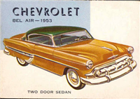 (R714-24)  1954 Topps World On Wheels Gum Card #89 Chevrolet Bel Air 1953 
