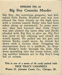 (R41) 1937 Walter H. Johnson DICK TRACY Caramels Card #10   Big Boy Eliminates Becky