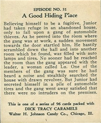 (R41) 1937 Walter H. Johnson DICK TRACY Caramels Card #31   Junior Held His Breath
