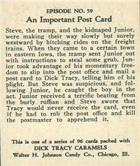 (R41) 1937 Walter H. Johnson DICK TRACY Caramels Card #59   An Important Post Card