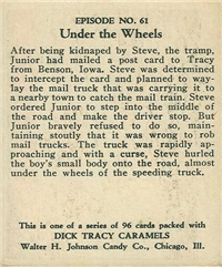 (R41) 1937 Walter H. Johnson DICK TRACY Caramels Card #61   Under the Wheels