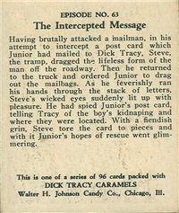 (R41) 1937 Walter H. Johnson DICK TRACY Caramels Card #63   The Intercepted Message