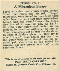 (R41) 1937 Walter H. Johnson DICK TRACY Caramels Card #74   A Miraculous Escape