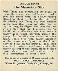 (R41) 1937 Walter H. Johnson DICK TRACY Caramels Card #92   The Mysterious Shot