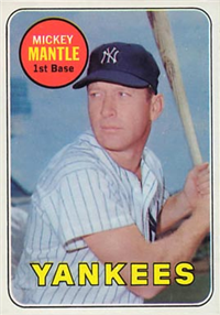 1969 Topps Baseball  Card #500  Mickey Mantle (Yellow Lettering) (Hall of Fame)