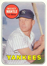 1969 Topps Baseball  Card #500  Mickey Mantle (White Lettering) (Hall of Fame)