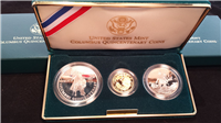 USA Columbus Centenary Gold $5 Dollar, Silver Dollar, Half Dollar Proof Set  (U.S. Mint, 1992)
