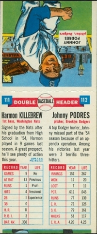 1955 Topps Double Headers Baseball  Card #111  Killebrew (Hall of Fame)/ Podres