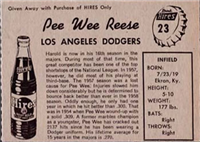 1958 Hires Root Beer Baseball Card  #23  Pee Wee Reese  (Hall of Fame)