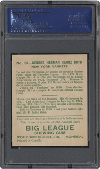 (V353)  1933 World Wide Gum Baseball Card  #93  Babe Ruth  (Hall of Fame)