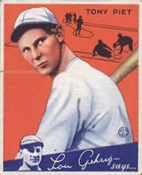 (R320)  1934 Goudey Big League Baseball Card  #8  Tony Piet