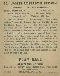 (R336)  1941 Gum, Inc. Play Ball Sports Hall of Fame  Baseball Card  #12  Jimmy Brown