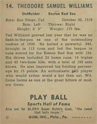 (R336)  1941 Gum, Inc. Play Ball Sports Hall of Fame  Baseball Card  #14  Ted Williams  (Hall of Fame)