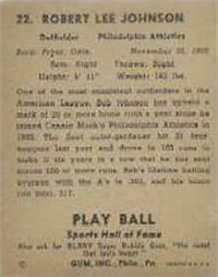 (R336)  1941 Gum, Inc. Play Ball Sports Hall of Fame  Baseball Card  #22  Indian Bob Johnson