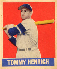 (R-401-1)  1948 Leaf All-Star  Baseball Card  #55  Tommy Henrich  (Short Print)