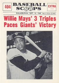 1961 Nu-Card Scoops Baseball Card  #404 "Willie Mays' 3 Triples Paces Giants' Victory"