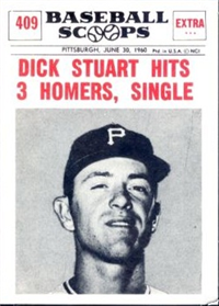 1961 Nu-Card Scoops Baseball Card  #409 "Dick Stuart Hits 3 Homers, Single"
