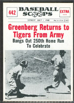 1961 Nu-Card Scoops Baseball Card  #442 "Greenberg Returns To Tigers From Army"